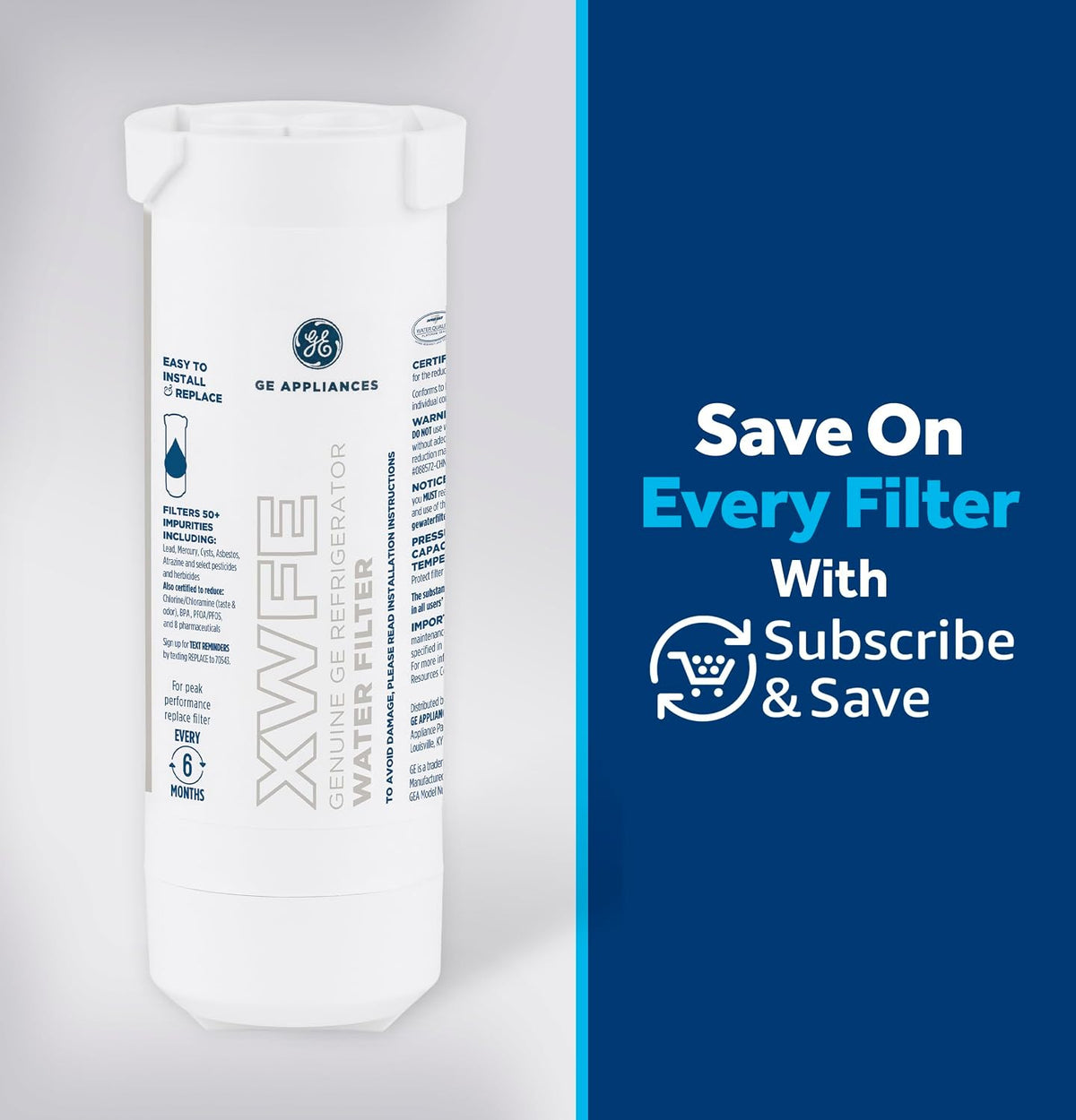 GE XWFE™ Refrigerator Water Filter, Genuine Filter, Guaranteed Fit, 1-pack