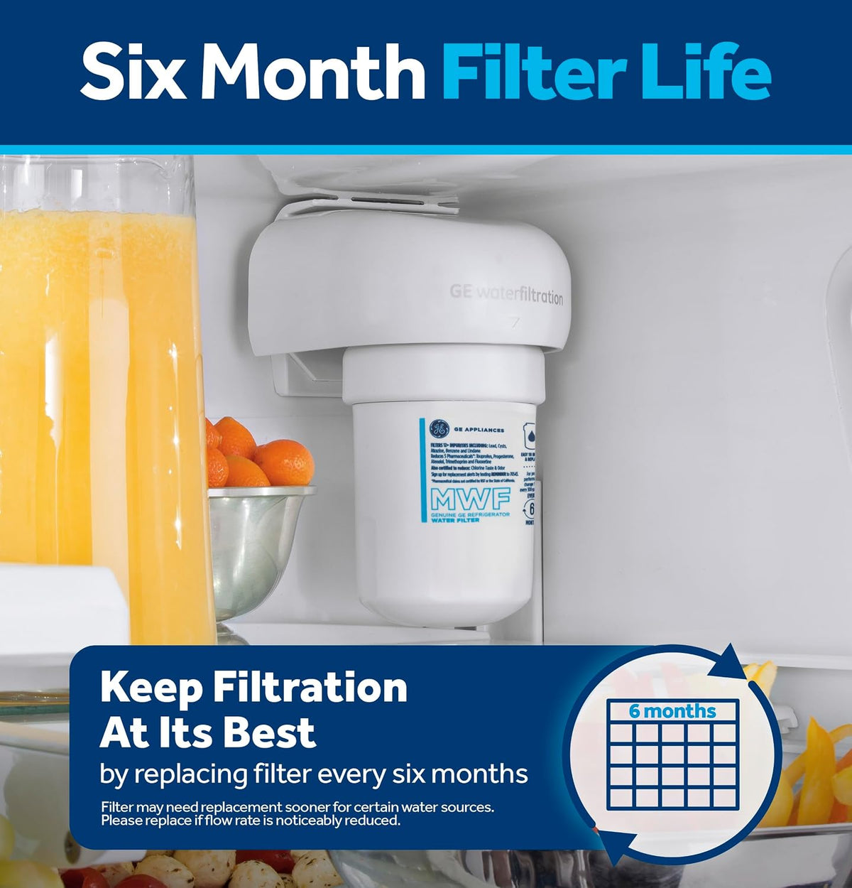 GE MWF™ Refrigerator Water Filter, Genuine Filter, Guaranteed Fit, 1-pack