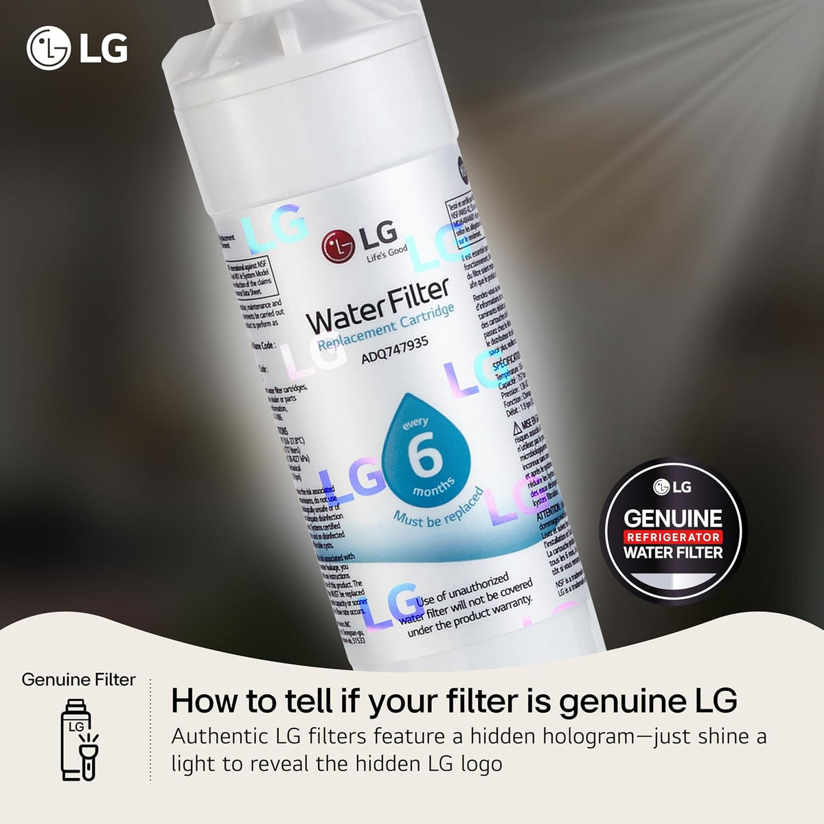 LG LT1000P - 6 Month / 200 Gallon Capacity Replacement Refrigerator Water Filter (NSF42, NSF53, and NSF401) ADQ74793501, ADQ75795105, AGF80300704, or AGF80300705 White